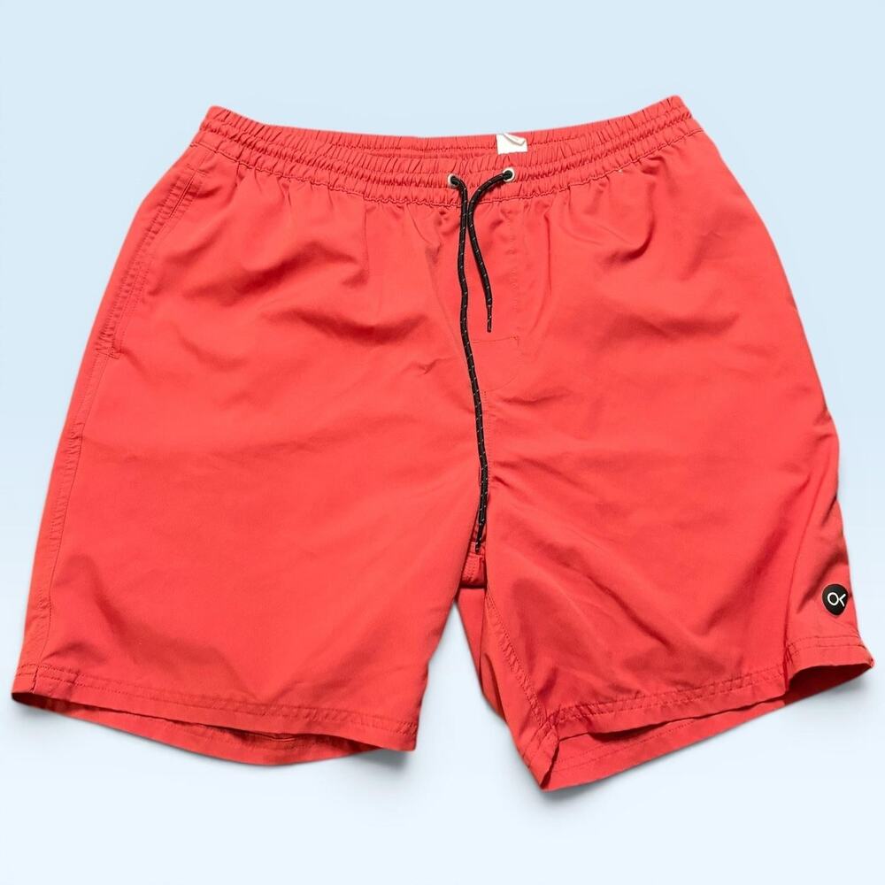 Outerknown Shorts Mens Large Red Lined Swim Trunks Drawstring Elastic Waist